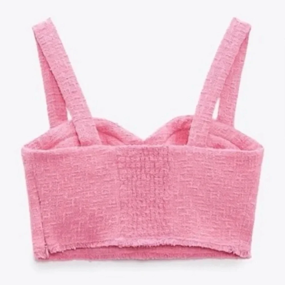 Zara Pink Textured Tweed Cropped Bustier Top BNWT